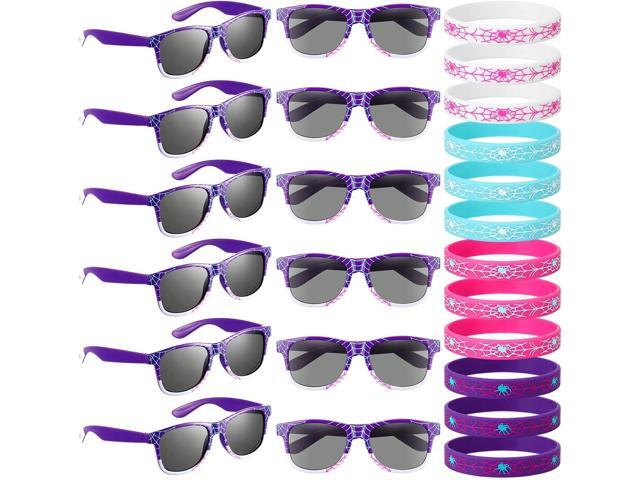 Kingdder 24 Pcs Spider Web Sunglasses and Silicone Wristbands Bracelets Spider Birthday Theme Party Favors Black Red Blue Party Decorations...