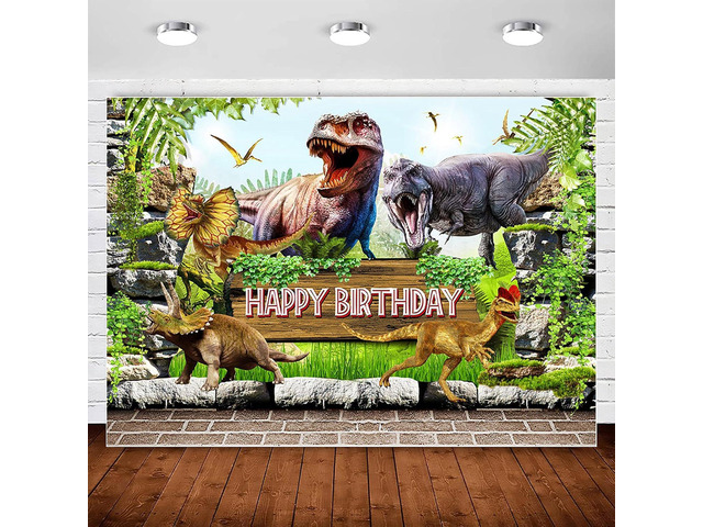 InMemory Dinosaur Themed Birthday Backdrop Banner Jungle Forest 3D Dinosaur World Park Photography Background for Kids Child Animal Dino Birthday...