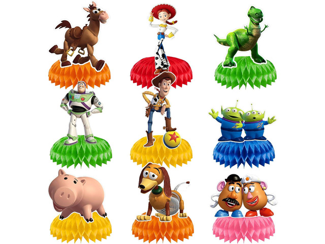 9Pcs Toy Honeycomb Centerpieces, Cartoon Movie Theme Birthday Party Supplies, Double-Sided 3D Table Decorations & Favors for Kids