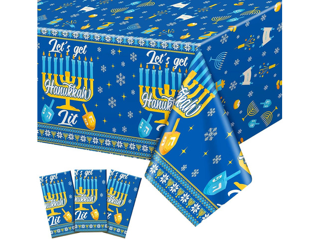 Hahafelt 3 Pack Hanukkah Tablecloth 54 x 108 Inch Chanukah Disposable Plastic Table Covers Bule Rectangle Jewish Tablecloths Decorations Waterproof...
