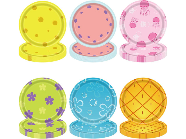 TRBSXRT 60Pcs Yellow Cartoon Party Plates - Cartoon Theme Party Supplies, Under The Sea Tableware Set, Disposable Dinner Plate for Birthday...