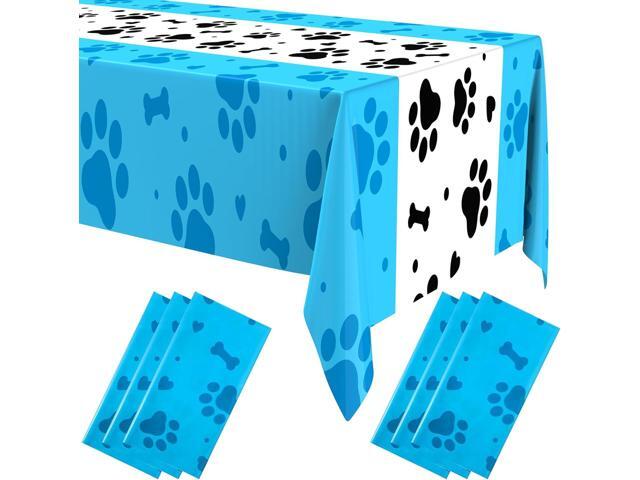 Oudain 6 Pcs Paw Print Plastic Tablecloths Disposable Rectangle Bone Sign Large Table Covers for Dog Theme Birthday Party Decorations Boy Girl.