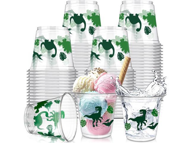 Newtay 50 Pcs 9oz Dinosaur Cup Dinosaur Ice Cream Cups Plastic Disposable Clear Snack Bowls Dessert Bowls for Hot or Cold Soup Sundae Yogurt.
