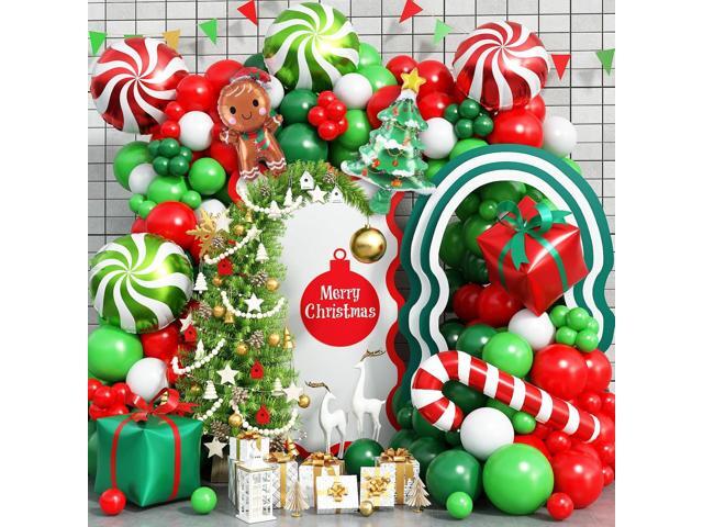 Christmas Balloon Arch Kit 106PCS Red Green White Latex Balloons Garland with Gift Box Candy Cane Merry Christmas Tree Gingerbread Foil Balloons...