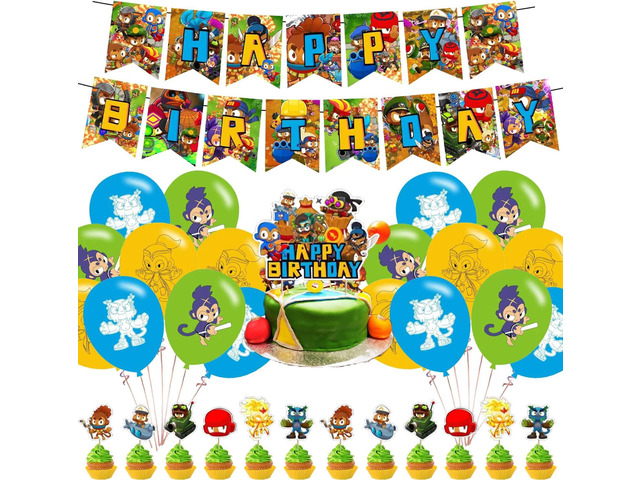 Bloons TD 6 Birthday Party Decorations, Bloons TD Video Game Party Supplies set with Happy Birthday Banner, Cake Cupcake Toppers, Balloons for Fans...