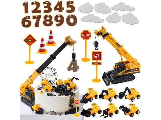 RUIYDZ 28pcs Construction Cake Topper Birthday Cake Toppers Construction Birthday Party Supplies Large Crane Excavator Traffic Sign Cake Decorating.