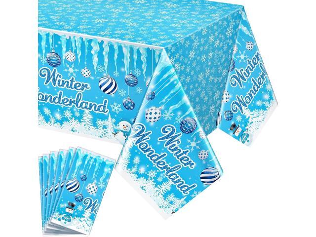 Tenceur 6 Pcs Winter Wonderland Tablecloth 54 x 108 Inch Plastic Snowflakes Tablecovers Disposable Blue Tablecloth for Christmas Winter Wonderland.