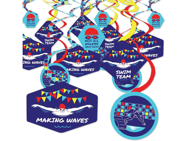 Big Dot of Happiness Making Waves - Swim Team - Swimming Party or Birthday Party Hanging Decor - Party Decoration Swirls - Set of 40