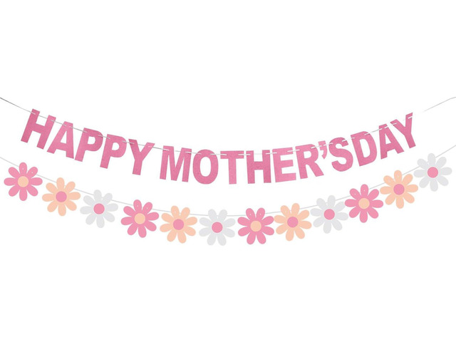 Happy Mother's Day Decorations Banner - NO DIY - Pink Glitter Mothers Day Party Supplies Photo Backdrops