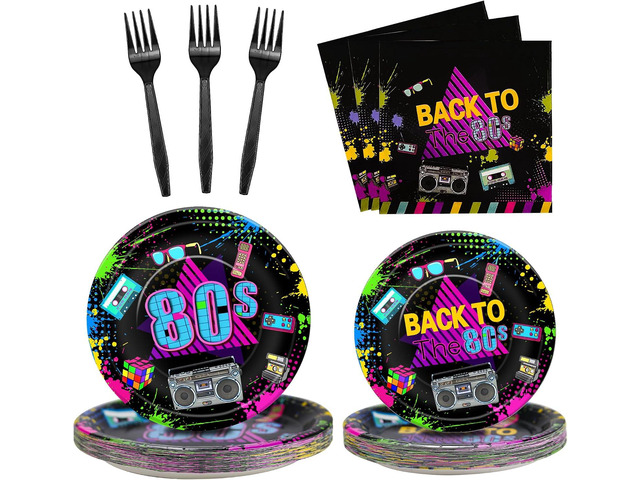 80s Party Decorations Tableware - 80s Decorations Paper Plates And Napkins Party Supplies, Dinner Plate, Dessert Plate, Napkin, Fork, 80's Theme...