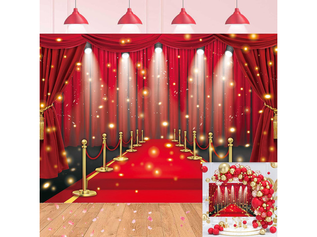 Red Carpet Backdrop Movie Night Film Stars Glitter Party Red Curtain Decor Photo Background VIP Fashion Show Prom Graduation Wedding Birthday Party...