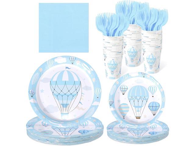 Zubebe 120 Pcs Hot Air Balloon Party Supplies Set for 24 Guests, Hot Air Balloon Paper Plates 7 and 9 Inch, Cups, Forks, Paper Napkins, Disposable.