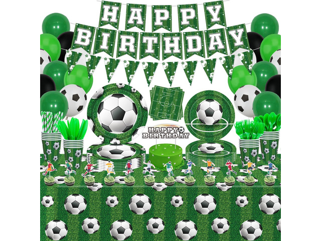 229 Pack Soccer Party Supplies Soccer Party Decorations Boys Sports Theme Birthday Decor Soccer Theme Tableware Set - Soccer Plates, Balloons,...