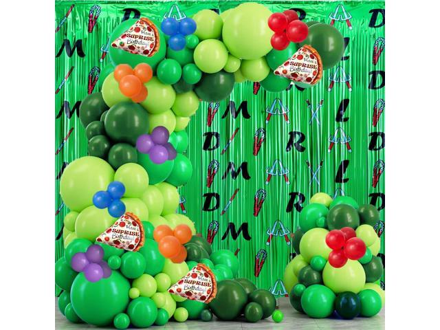 153pcs Green Turtle Balloon Garland Arch Kit,Include Turtle Balloons Arch, Pizza Foil Balloon,2 Pack Turtle Themed 6.6FT x 3.3FT Sparkle Metallic...
