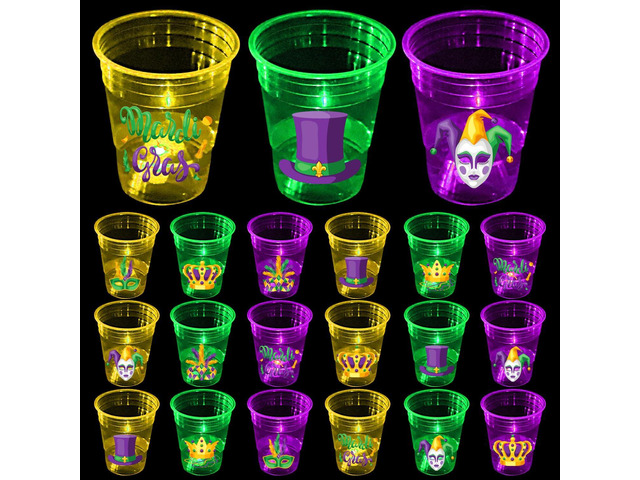 mishunyus 24 Pcs Mardi Gras Glow Cups for Party Theme Mardi Gras Decorations, Party Favors Supplies, Accessories, Carnival Favors, New Orleans...