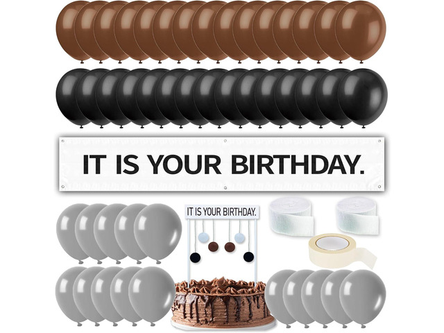 It is Your Birthday Banner,The Office Husband Boyfriend Party Decorations,Cake Topper,Brown Black Grey Balloon,White Streamers, Tape,The Office...