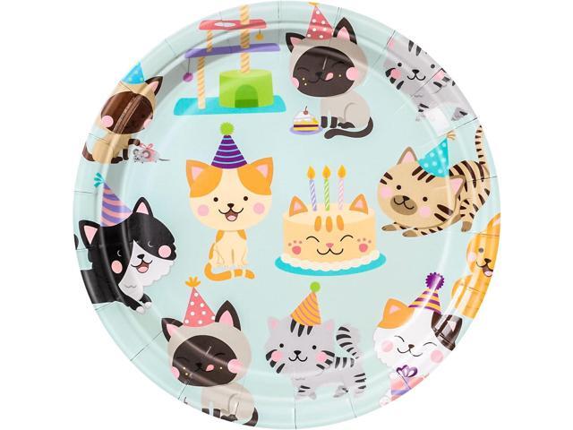 AnyDesign Cat Theme Paper Plates 9 & 7 Inch Birthday Party Disposable Plates Cartoon Kitten Dessert Plate Kitty Party Tableware for Cat Theme.
