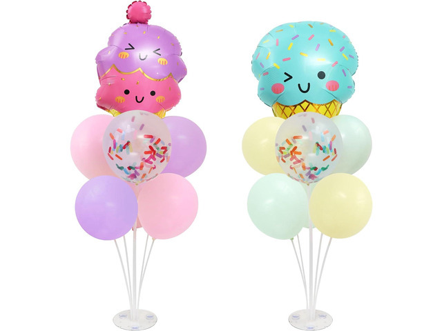 Ice Cream Party Balloons Stand for Table 2 Sets with 2 Ice Cream Foil Balloons 14 Pastel Latex Balloons for Sweet One Birthday Girl Baby Shower...
