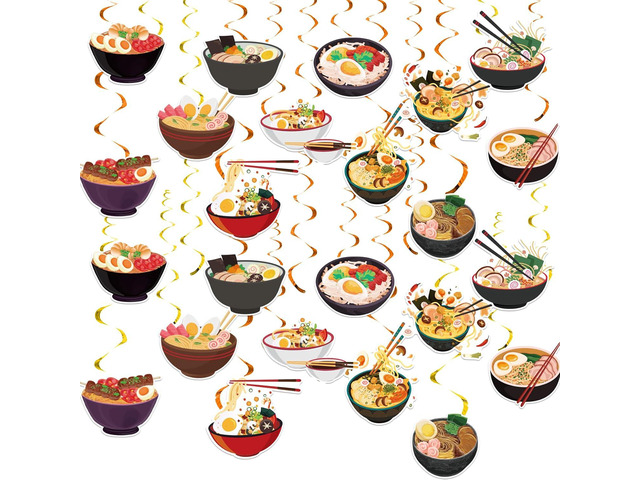 24 Pieces Ramen Hanging Swirls Japanese Noodles Streamers Ramen Hanging Decorations Ceiling Swirls for Ramen Noodles Birthday Party Decorations...