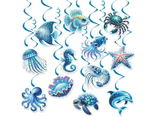 Sea Animals Birthday Decorations, Fish Hanging Swirls Deco for Under The Sea, Ocean Theme Party Supplies & Party Decorations Streamers, Kids Marine...