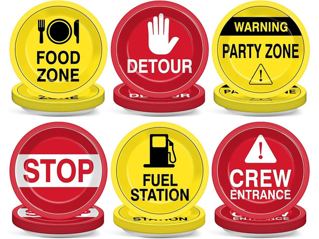 60pcs 7 Inch Construction Paper Plates Construction Theme Birthday Party Decorations Traffic Signs Disposable Dinner Plates Warning Signs Party...