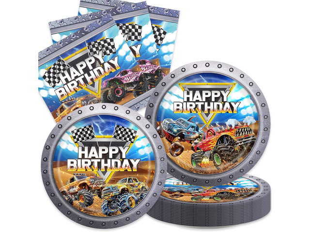 40Pcs Monster Truck Birthday Party Supplies Truck Party Paper Plates and Napkins for Boys Race Monster Truck Birthday Decorations