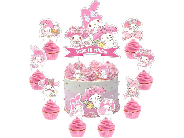 25pcs Melody Cake Decorations with 24pcs Cupcake Toppers, 1pcs Cake Topper for Cartoon Birthday Party Supplies
