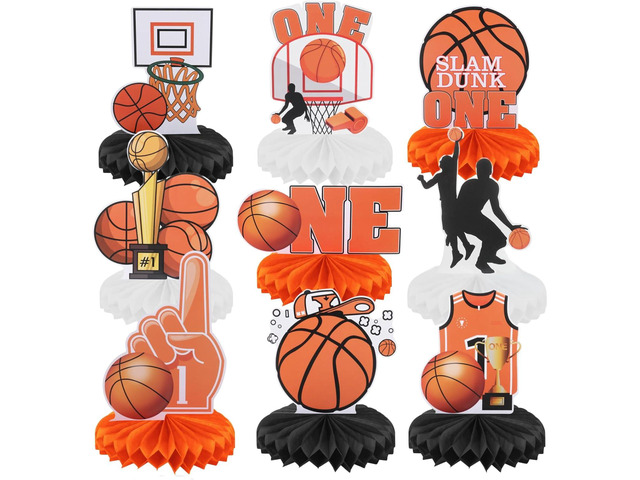 9pcs Basketball Table Centerpieces for First Birthday Party Decorations Basketball Theme Tabletop Honeycomb Centerpieces for Boy One Birthday Baby...