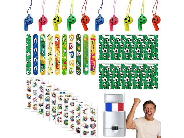 LAHAND 41Pcs Soccer Party Favors,Soccer Goodie Bags Stuffers with Tattoos Stickers Patriotic Fan Facial Paint Sport Whistles Slap Bracelets for...