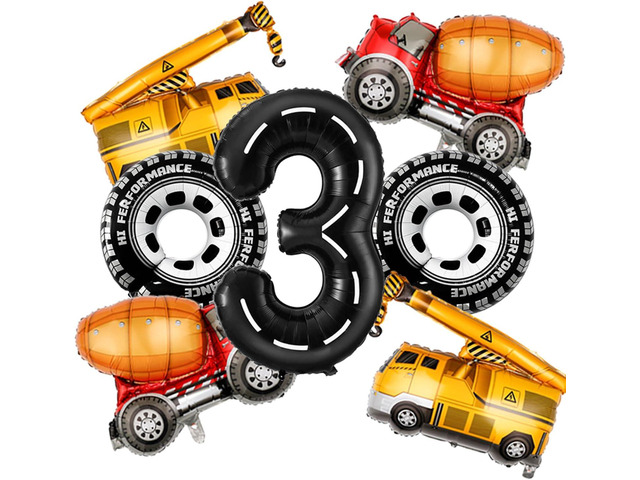 3rd Birthday Decorations for Boys Construction Balloons 40inch Number 3 Balloons Truck Foil Balloon for Construction Birthday Party Decorations...