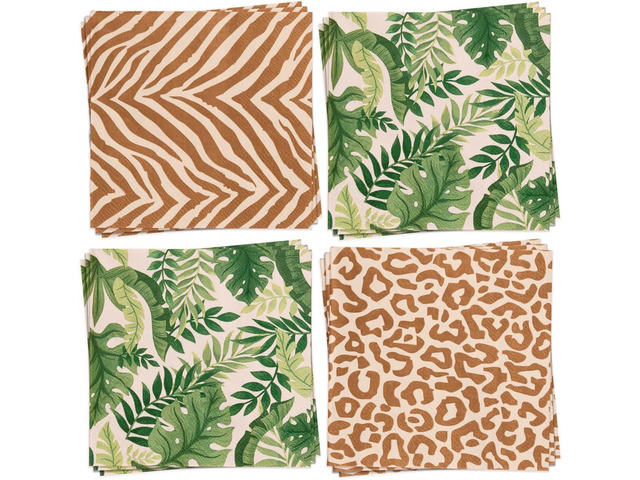 xo, Fetti Animal Print Safari Napkins - 3-ply, 24 pcs Jungle Cocktail Napkins, Zoo Dinner Party Setting, Kids Wild Birthday Decoration,...