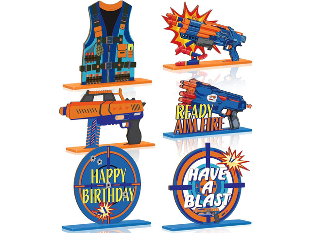 6 Pieces Dart Battle Party Decorations Wooden Dart Battle Table Centerpieces for Boys Birthday Have a Blast Party Tabletop Decorations for Boy...