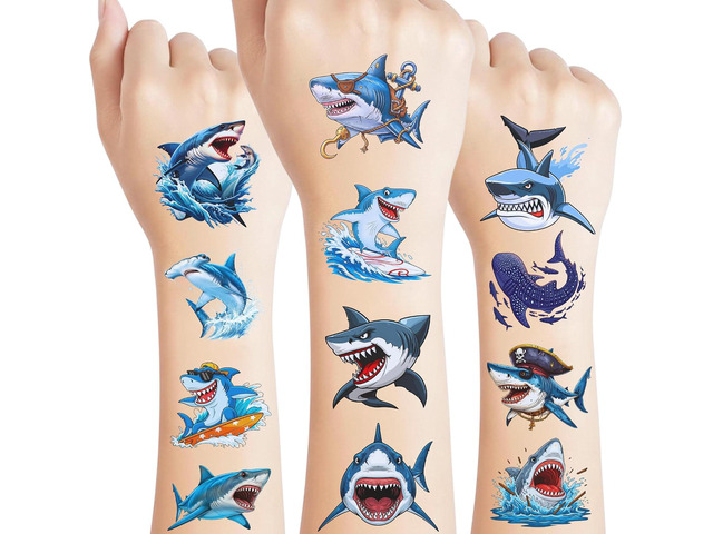 Shark Temporary Tattoos Ocean Themed Shark Party Decorations Birthday Party Favors Supplies Accessories Stickers Under The Sea Themed Gift Idea...