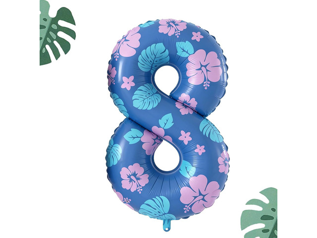 40 Inch Number 8 Balloon Leaf and Flower Birthday8th Birthday Decorations for Kids' Parties Hawaii Party Supplies Favor Pink and Blue