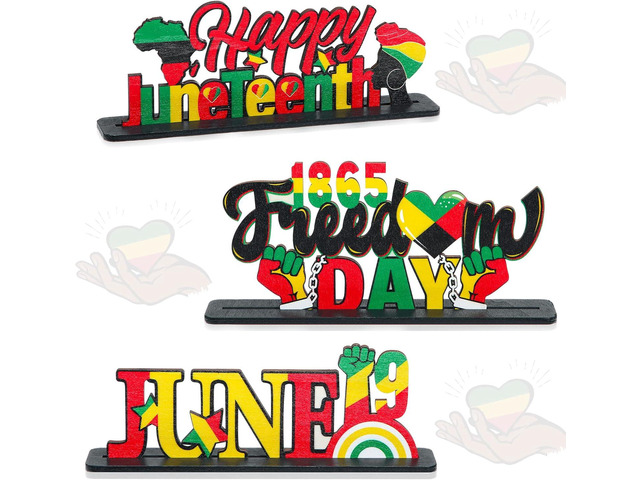 Sintuff 3 Pieces Happy Juneteenth Decorations Freedom Day Wooden Centerpiece Signs African American 1865 June 19 Table Sign for Independence Day...