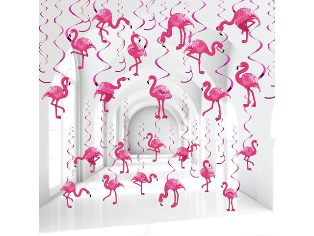 Faccito 52 Pcs Flamingo Party Hanging Swirl Decorations Hawaii Luau Pink Flamingo Ceiling Streamers Summer Hawaiian Foil Hanging Swirls Decor for...