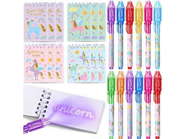 SNLN Invisible Ink Pen and Notebook Pack, 24 Pcs Unicorn Party Favors, Spy Pens with UV Light Magic Marker for Secret Message, Birthday Party...