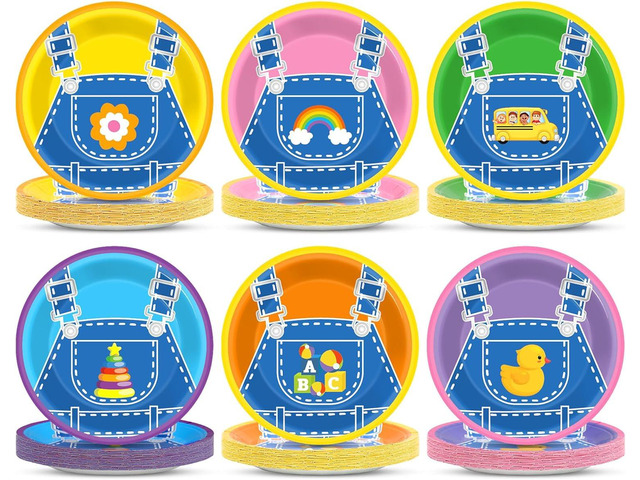48Pcs Girls Birthday Plates for Party Cartoon Teacher Dessert Plates Girl Happy Birthday Decorations English Teacher Supplies for Baby Shower Boys...