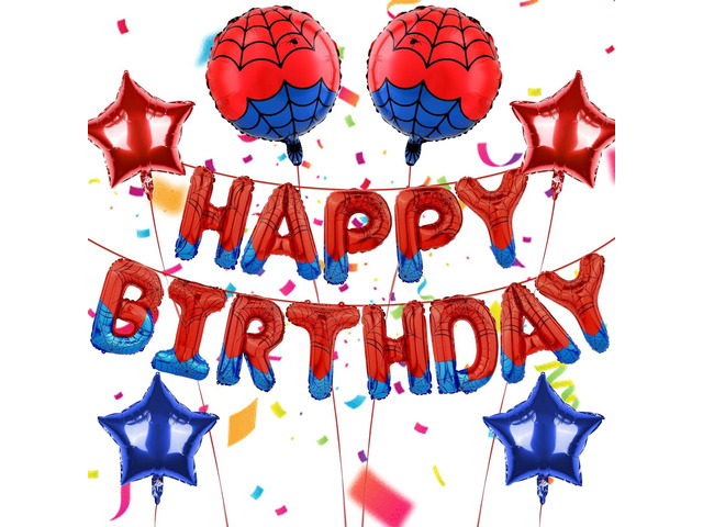 Spider Themed Happy Birthday Banner Party Decorations Set with Spider Balloons, Themed Party Supply, Colorful Superhero Backdrop Supplies for Boys...