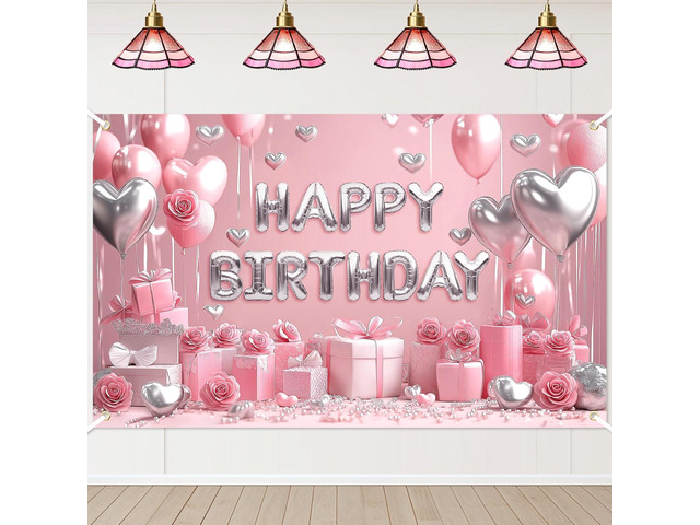 Avezano Pink Happy Birthday Banner for Women Girls Pink Birthday Decorations Banner Princess Backdrop for Indoor Outdoor Party Supplies (6x3.6ft)