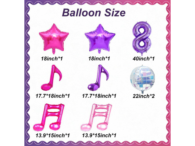 Kpop Birthday Decorations - Music Note Balloons Purple 40inch Number 8 Balloon Disco Ball Balloons for Kpop Music Party Decoration