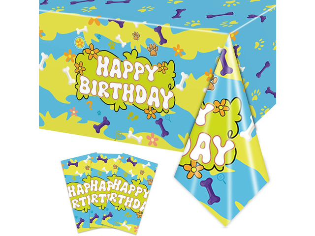 3PCS Scooby Dog Party Taablecloth for Girls Boys Kids Playful Dog Paw Happy Birthday Party Decorations Cartoon Flower Paw Themed Party Tablecover...