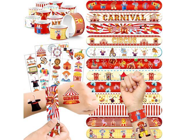 60 PCS Carnival Party Favors Set - 36 Temporary Tattoos & 24 Slap Bracelets for Kids, Perfect for Circus-Themed Party Decorations, Classroom.