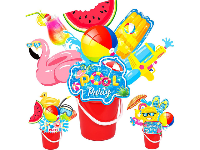15Pcs Summer Pool Party Centerpiece Sticks Summer Pool Party Table Toppers Summer Beach Party Decorations for Summer Theme Birthday Party Baby...
