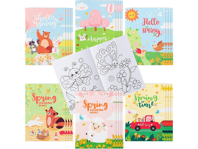 WATINC 24pcs Spring Coloring Books, Springtime Color Booklet Bulk Art Party Favors Supplies for Kids, DIY Floral Safari Small Painting Book, Goodie...