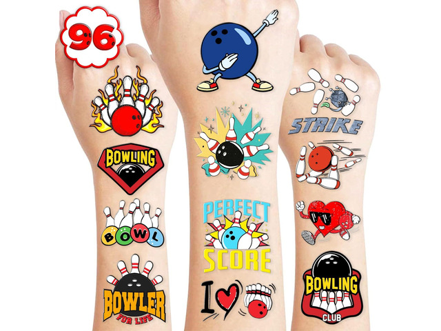 96PCS Bowling Pre-Cut Temporary Tattoos Sport Stickers for Kids Themed Birthday Party Supplies Favors Decorations Bowls Super Cute Tattoos Funny...