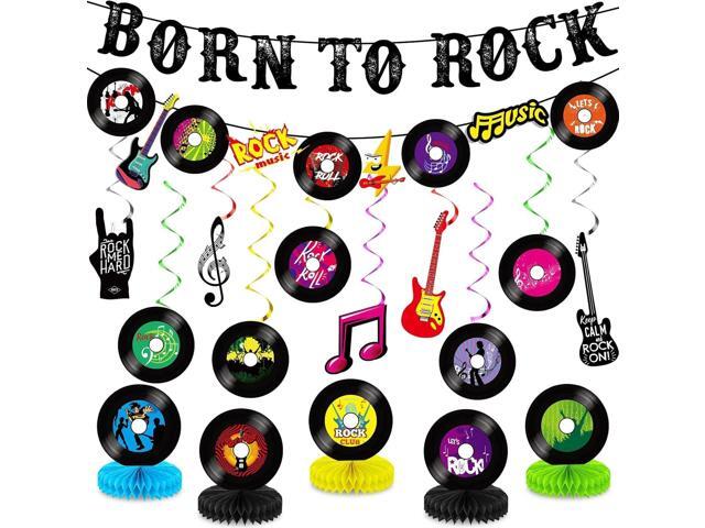 27pcs Rock Themed Party Decorations Set Born to Rock Music Banner Hanging Swirls and Honeycomb Centerpieces Music Theme Party Decor for Happy.