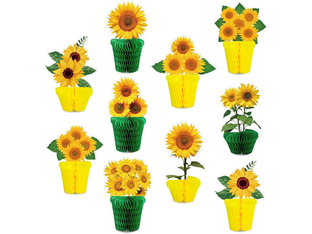 Whaline 10Pcs Sunflower Party Decoration Sunflowers Honeycomb Centerpieces Yellow Green Floral Table Toppers for Spring Summer Baby Shower Birthday...
