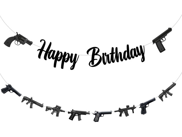 Jollyboom Gun Birthday Party Decorations, Military Nerf Gun Theme Happy Birthday Banner & Pistol Shooting Garland Set Easy Assembly, Paper Material...