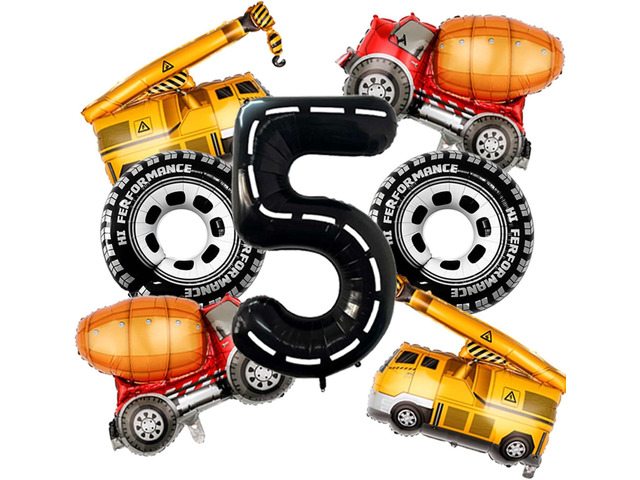 Construction Balloons 5rd Birthday Decorations for Boys 40inch Number 5 Balloons Truck Foil Balloon for Construction Birthday Party Decorations...